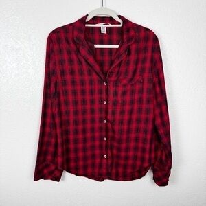 Victoria's Secret Red Plaid Shimmer Sleep Button Up Long Sleeve Size XS